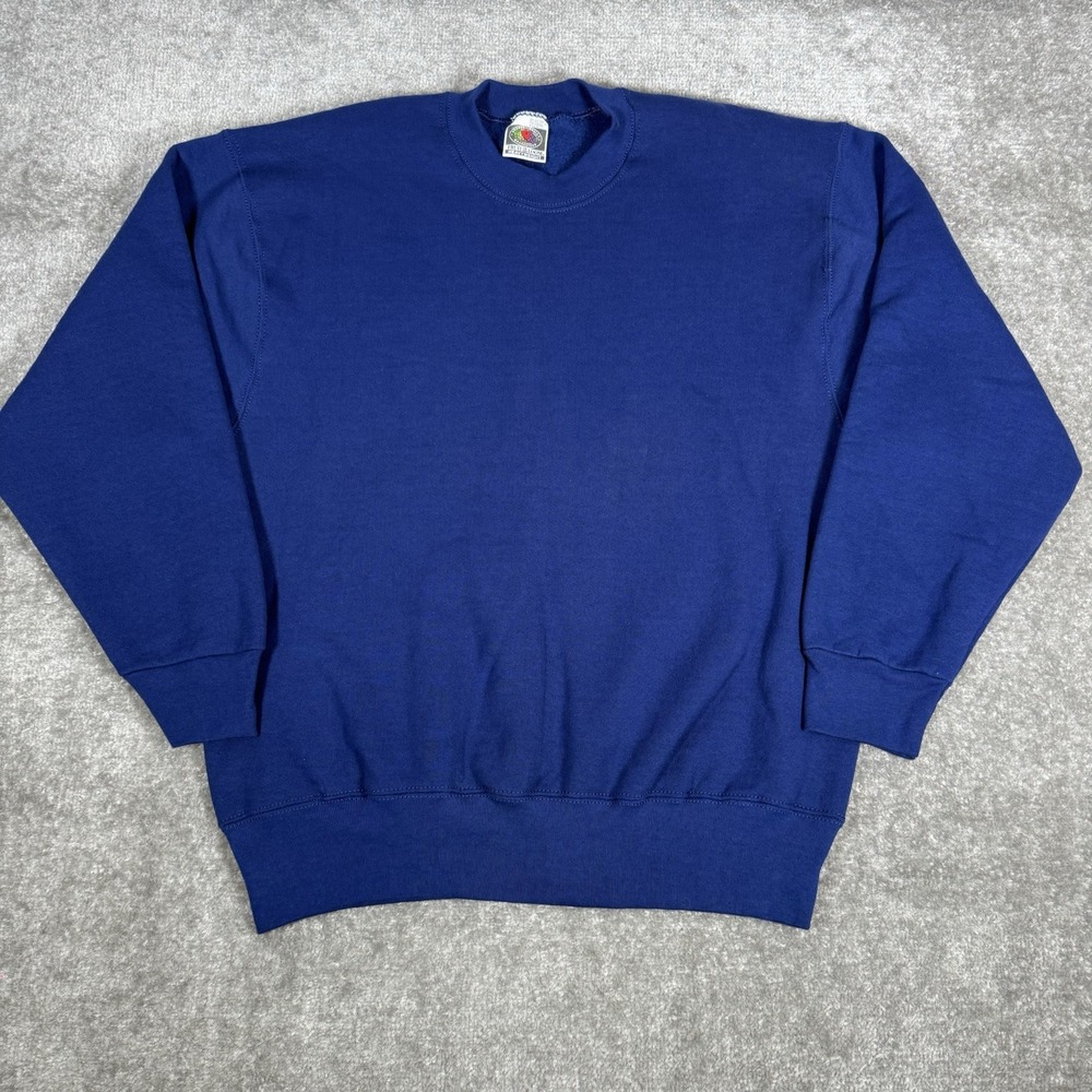 VTG Fruit Of The Loom Sweatshirt Men's Large Blue Crew Neck Long Sleeve USA Made